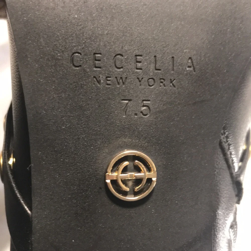 Cecelia New York Women’s Black Leather Dundy Buckle Pointy Toe Ankle Boots